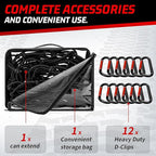 Heavy Duty Cargo Net for Pickup Truck Bed - Stretches from 5' x 7' to 15' x 21' - 12 Metal Carabiners - Compatible with Ford, Dodge RAM, Chevy, Toyota - Ideal for (Black, 5X7 Feet)
