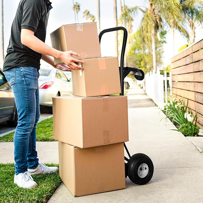 Olympia Tools 800 Lb Steel Convertible Hand Truck with 10" Pneumatic Wheels for Home and Office Use