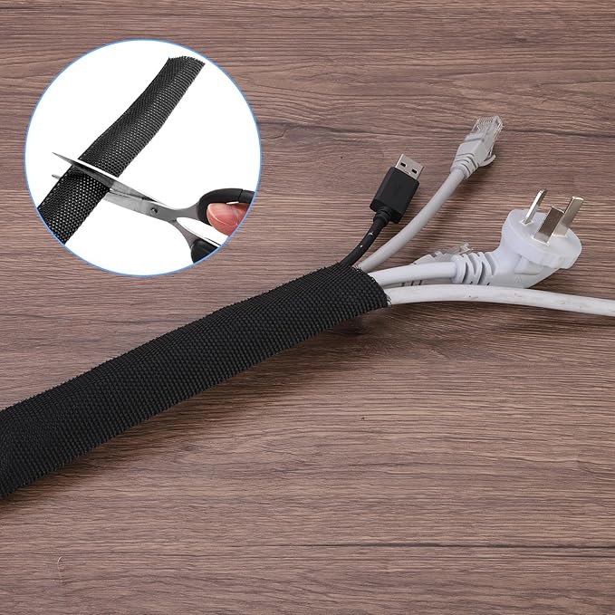 MECCANIXITY Braided Cable Sleeves Heat Shrinkable Fabric Sleeving, 1/2" 60ft Black 2:1 Ratio Heat Shrinkable Cord Protector for Harness Cable, Network Cable Protection, Cable Management