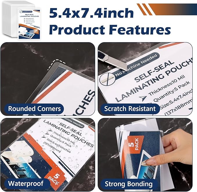 25 Pack 10 Mil 5"x7" Self Sealing Laminating Pouches Self Adhesive Lamination Pouches Clear Laminate Sheets for Photos Office School(No Heat Laminating Sheets & No Laminator Machine Need)