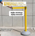BESEA Crowd Control Stanchions with 10 FEET Retractable Belts, Water Filled Base Weighted Barriers Yellow Post 6PACK