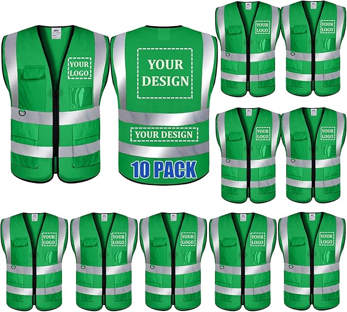 BeautyWill Custom Logo 10/20 Pack Safety Vest Class2 High Visibility Vest with Pockets Breathable Construction Vest Bulk