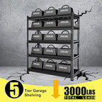 48" W Garage Storage Shelves Heavy Duty, 3000LBS Loads Adjustable Garage Shelving, 5-Tier Metal Shelving Units and Storage Racks, Industrial Utility Shelf,48" Wx24 Dx78 H, Black