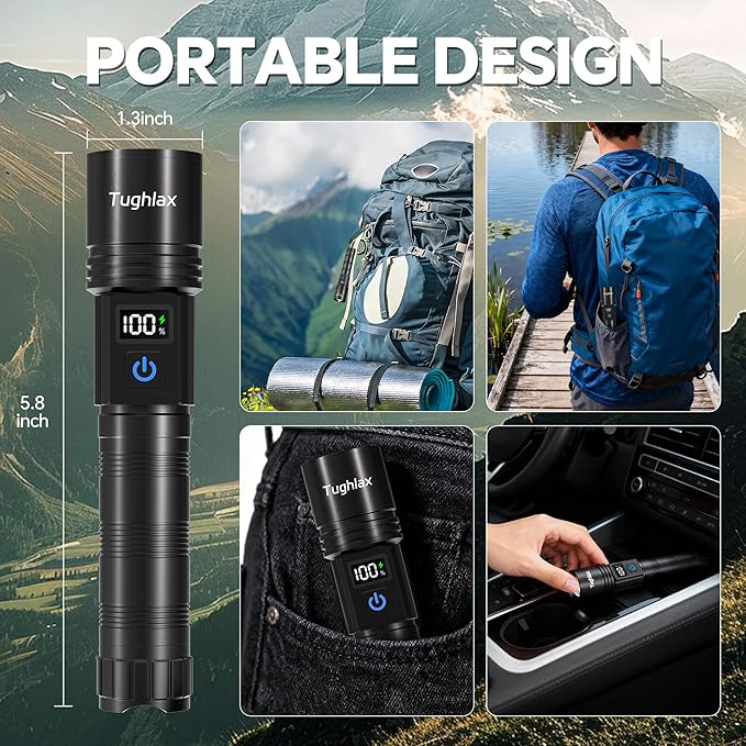 Rechargeable Flashlights 2 Pack, Super Bright Flash Light High Lumens 9900LX, 5 Modes Zoomable Linternas with LCD Digital Display, Powerful Handheld LED Flashlights for Home Emergencies Camping