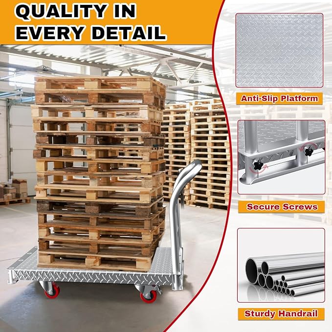 2IN1 Steel Panel Cart Dolly – Heavy Duty Drywall Lumber Truck Cart with 3000 LBS Capacity, 44 x 28 Inch 2.2MM Steel Plate, 6" Swivel Brake Wheels, 1 Front & 3 Side Handrails (XL)