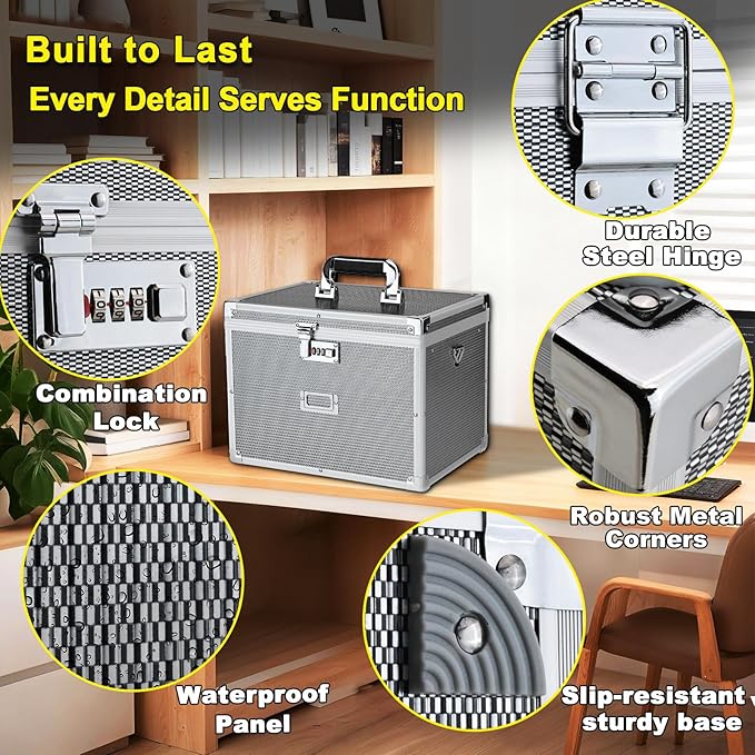File Storage Cabinet File Organizer Document Organizer File Box in Office and Home with Combination Lock with 20 Letter Size Hanging Files (Diamond Silver)