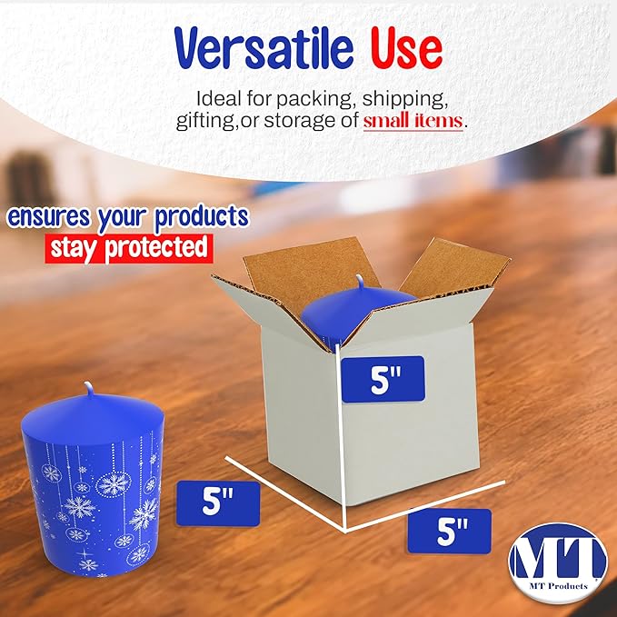 MT Products Sturdy White Corrugated Cardboard Shipping Boxes 5" x 5" x 5" - Small Mailing/Moving Boxes for Transport - Pack of 10