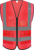 Reflective Safety Vest for Men Women with 5 Pockets and Zipper Front High Visibility