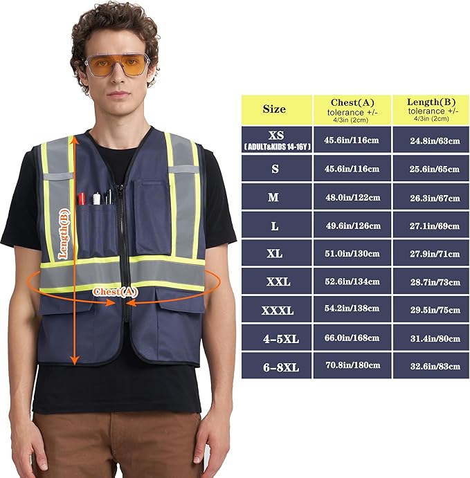 A-KSAFETY High Visibility Safety Vest for Men Women with Pockets and Zipper