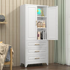 Kitchen Pantry Cabinet, 75" Tall Pantry Cabinet with Three Drawers, Metal Storage Cabinets with Doors and Shelves, Freestanding Food Cupboard for Dining, Living Room, White, Assembly Required