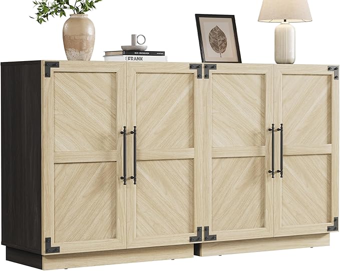 SICOTAS Sideboard Buffet Cabinet with Storage - Modern Farmhouse Credenza with Doors and Adjustable Shelves Fluted Kitchen Buffet Storage Cabinets Coffee Bar Cabinet