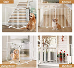 Metal Freestanding Dog Gates,Extra Wide 24", 32" Height Foldable Dog Fence for Indoor & Outdoor, Heavy Duty Freestanding Pet Barrier for Stairs, Doorways, Halls, Kitchen,Yard
