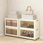 Plastic Stackable Storage Bins with Lids and Wheels, 179.2QT-89.6QT*2Tier Foldable Closet Organizers and Containers, Collapsible Clear Drawer Storage Cabinet with Doors Ivory White