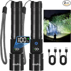 Rechargeable Flashlights 2 Pack, Super Bright Flash Light High Lumens 9900LX, 5 Modes Zoomable Linternas with LCD Digital Display, Powerful Handheld LED Flashlights for Home Emergencies Camping