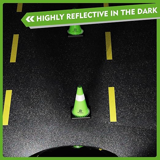 RoadHero 4 Pack Traffic Safety Cones 18 Inch with Black Weighted Base, Plastic PVC Lime Green Traffic Cone with Reflective Collar for Parking Lot, Construction Events, Road Safety