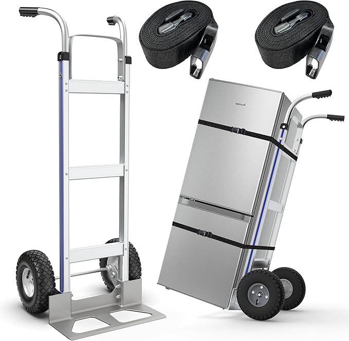Large Wheel Hand Truck/Two Wheel Appliance Dolly Cart with 2 Straps / 600lb Load/Heavy Duty/for Equipment/Furniture/Electrical Appliances/Large Cartons/Warehouse