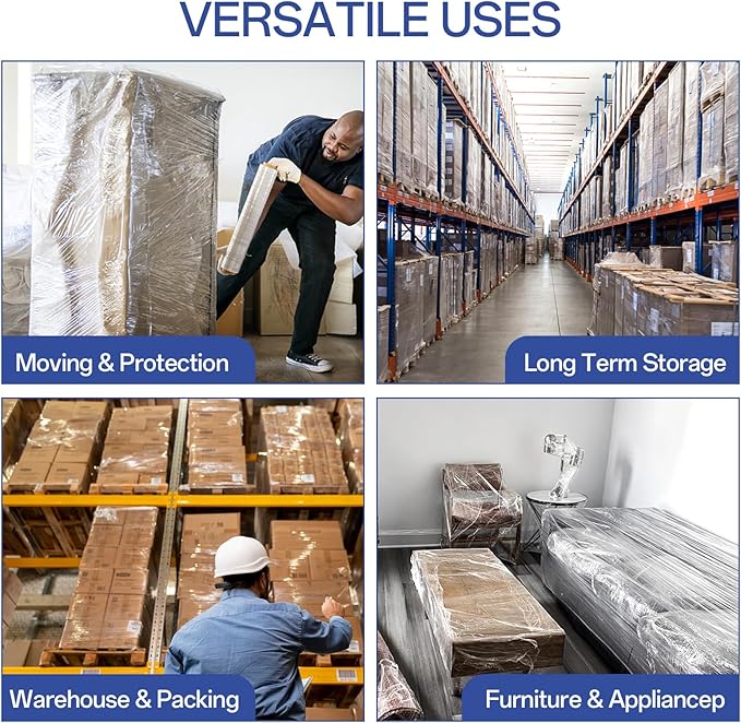 Stretch Wrap Roll - Heavy Duty Industrial Strength 18inch 1500ft,Clear Cling Shrink Wrap Roll 70 Gauge - Ideal for Furniture, Moving, Shipping, and Pallet Packing -4pack