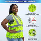 Lace-Mesh Safety Vest for Women & Men - Breathable, High Visibility Vest with Zipper & ANSI Class 2 Reflective Strips