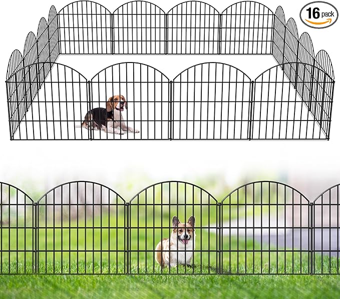 Metal Garden Fence 28in (H) x 37.3ft (L), 16 Panels + 17 Stakes Dog Fences Border Fence Animal Barrier, No Dig Garden Fencing for Yard Flower Bed Patio Outdoor, CTW2816 Black