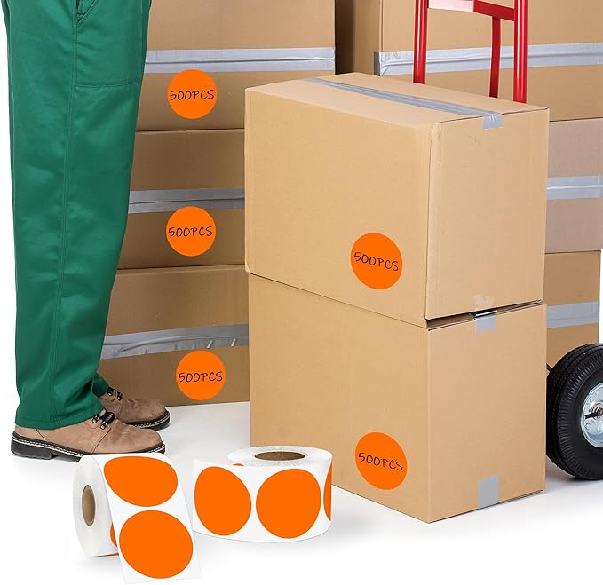 2 Inch Orange Circle Stickers 500 Pcs,Permanent Color Coding Dots for Office Home Organization, File Classification,Multipurpose Labels