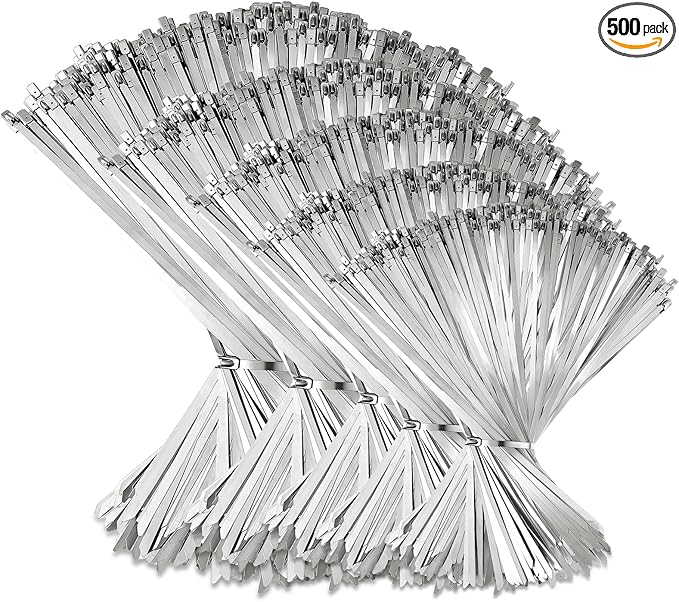 LEIFIDE 500 Pcs Metal Zip Ties 304 Stainless Steel Zip Ties Heavy Duty Self Locking 220 Pound Tensile Strength Cable Suitable for Exhaust Wrapping Fence Outdoor Workshop Canopy(Multiple Sizes)
