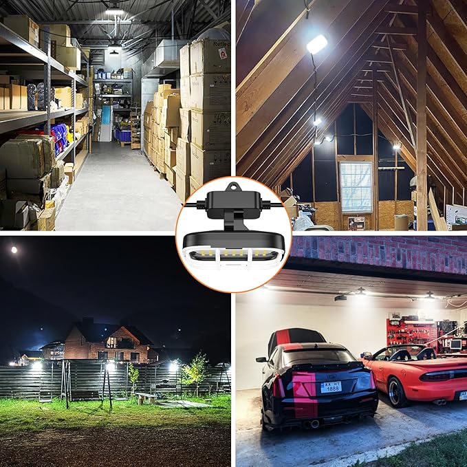 50ft LED Construction String Lights,Super Bright 7500lm 75w Adjuest 90&180 Degrees On Both Sides Waterproof IP66 Led String Work Lights, Construction Temporary Lights (50ft-Adjustable 5lights).