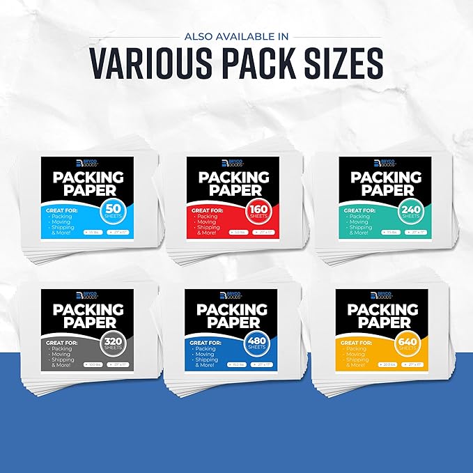 Bryco Goods Packing Paper Sheets for Moving | 640 Sheets | 27" x 17" | 20lb | Made in USA | Newsprint Paper | Must Have in Your Moving Supplies