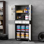 Aobabo 71" H 2 Drawer Metal Storage Cabinet with Wheels and 4 Pegboards,Lockable Steel Garage Storage Cabinet with 2 Adjustable Shelves,Black Sliver,Assembly Required