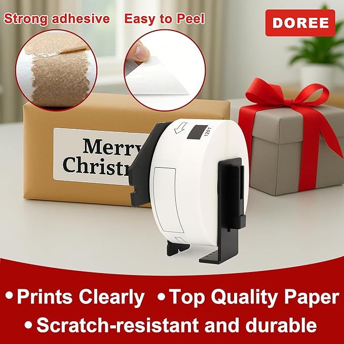 DOREE 10 Rolls DK1201 Die-Cut Standard Address Labels 1.14"x3.5" Black on White, Replacement for Brother DK-1201 29x90mm, Compatible with Brother QL-700/800/810W/820NWB/1100/1110NWB, 400 Labels/Roll