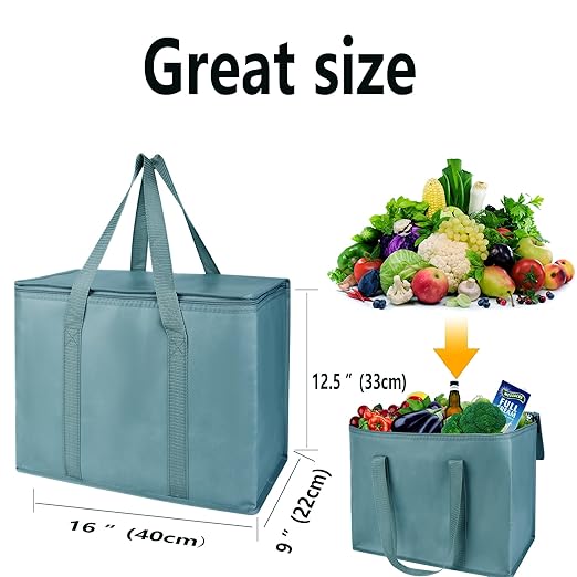 2Pk Insulated Reusable Grocery Bags, Collapsible Cooler Bag for Groceries, Heavy Duty Large Insulated Bag (Urban Gray)