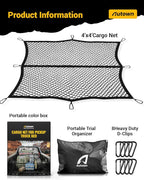 Cargo Net for Pickup Truck Bed - Stretchable 4'x4' to 7'x7', High Elastic Fine Mesh 1''x1'' with 8 Metal Carabiners - Ideal for ATV, SUV, UTV, Truck and Boat Use (Single Layer)