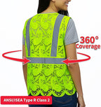 Lace-Mesh Safety Vest for Women & Men - Breathable, High Visibility Vest with Zipper & ANSI Class 2 Reflective Strips
