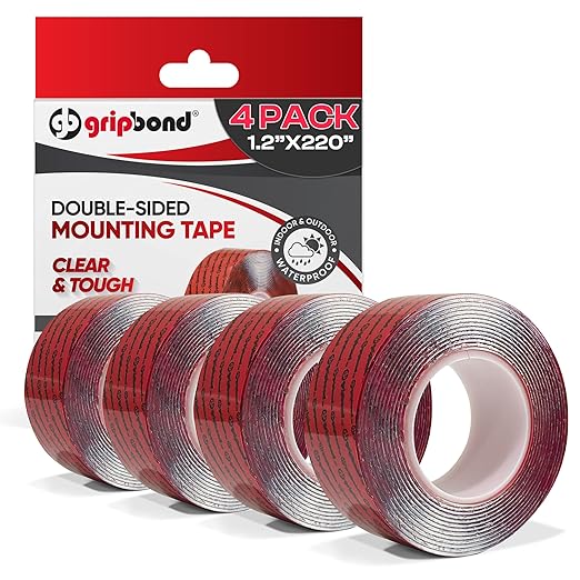 GripBond Clear Double Sided Tape, 4 Rolls (18.3 Ft), 1.2”x220” – Clear Mounting Tape for Hanging Picture, Poster, Carpet, Photo Decorations - Nano Adhesive for Home, Office, Indoor & Outdoor Use