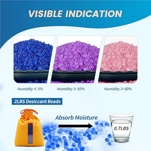 2 Sets 1000g Rechargeable Silica Gel Beads with 1 Cloth Bag, Indicating Blue Desiccants Beads [3-5mm] Moisture Absorber Desiccant Packs for Storage