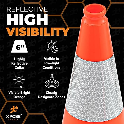 Xpose Safety 18 Inch Orange Traffic Cones 6" Collar - Bulk Half Pallet 450 Pack Multipurpose PVC Plastic Safety Cone for Parking, Soccer, Caution, Kids, and Construction - DOT Approved