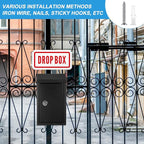 Metal Mount Wall Donation Box Key Lock Money Cash Drop Box with Top Slot and 2 Pcs Reflective Sign 10 x 5.5 x 3 Inch Safe Lock Mailbox with 2 Keys for Outside Office Business Home(Black)