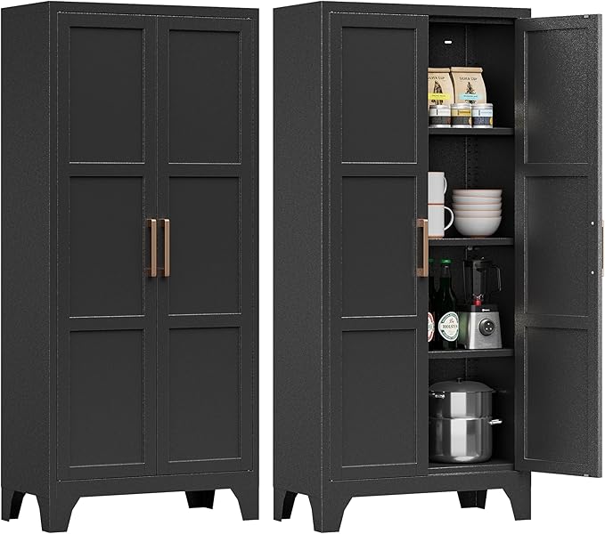 Pantry Cabinets for Kitchen,61.02” Tall Storage Cabinets,Metal Pantry Storage Cabinet with 2 Doors and 3 Adjustable Shelves for Kitchen/Black