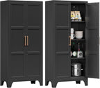 Pantry Cabinets for Kitchen,61.02” Tall Storage Cabinets,Metal Pantry Storage Cabinet with 2 Doors and 3 Adjustable Shelves for Kitchen/Black
