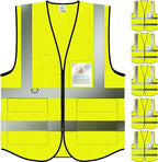 PeerBasics Safety Vest 5 Pack, Yellow, ANSI Class 2, Reflective, For Men Women Unisex, With Pockets Zipper, Breathable Mesh (Medium)