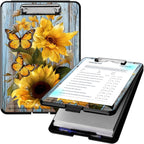 Clipboard with Storage, High Capacity Plastic Storage Clipboard with Low Profile Clip for Women Teachers Work, School & Office Supplies, Cute Pattern Decorative Clipboards, Sunflower Butterfly