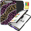 Clipboard with Storage,Office Supplies Nursing Clipboards Folder with Pen Holder Plastic Storage ClipBoard Foldable for Teacher Nurse,Pink Golden Leopard