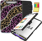 Clipboard with Storage,Office Supplies Nursing Clipboards Folder with Pen Holder Plastic Storage ClipBoard Foldable for Teacher Nurse,Pink Golden Leopard