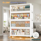 150GAL Plastic Storage Bins with Lid, 600QT Extra Large Stackable Closet Organizers and Storage, Collapsible Storage Boxes with Wheels, Folding Cabinet for Home Kitchen Office, 5Pack White