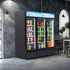 Merchandiser Refrigerator 3 Glass Door, 56 cu ft Beverage Display Cooler, Commercial Upright Fridge with LED Lighting, Adjustable Shelves for Displaying Beverages, Beer, and Drinks, Black