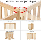 36" Height Extra Tall Freestanding Pet Gate, Solid Wood Folding Safety Fence Wooden Dog Gate with 2 PCs Support Feet Ideal for Stairs, Doorways, Halls, Kitchens, Heavy Duty Gates, 3 Panels, Oak