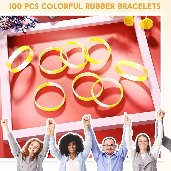 Liliful 100 Pcs Silicone Rubber Wristbands Rubber Wristband Bracelet Bands for Silicone Wristbands for Women Men(Yellow and White)