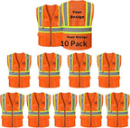 Safety Vest Customize Logo with 5 Pockets & Zipper Reflective High Visibility Vest Class 2 Outdoor Workwear