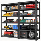 Storage Shelves, Garage Metal Shelving Unit, Adjustable, Double-Layer Column with Reinforced Ribs, Heavy-Duty, Capable of Bearing 3000 lbs, Suitable for Garage, Warehouse, Kitchen Storage