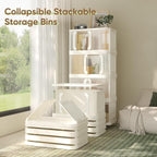 VUSIGN 360 QT Stackable Storage Bins with Lid, Folding Storage box with Wheels, Collapsible Plastic Storage Bins for Closets, Stackable Storage Organizer, Storage Containers, 4Pack, White