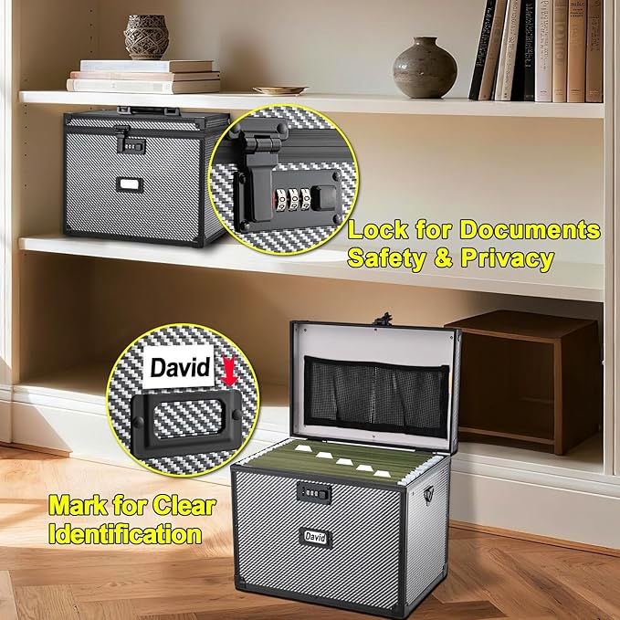 File Storage Cabinet File Organizer Document Organizer File Box in Office and Home with Combination Lock with 20 Letter Size Hanging Files (Diamond Black)